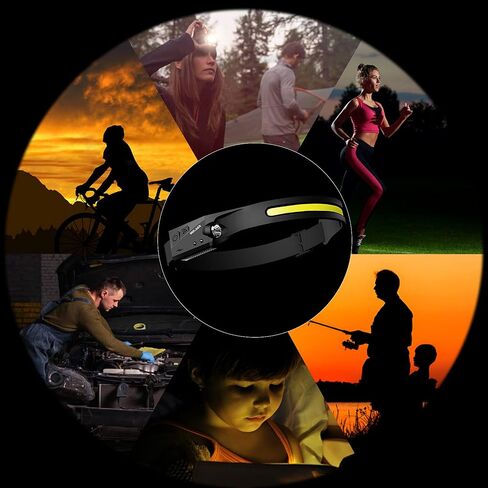 Rechargeable LED Headlamp, 230° Illumination Headlight with Motion Sensor, Lightweight, Weatherproof, 2 Light Source Head Lamp Flashlight for Camping, Hiking, Running, Outdoor - Adults and Kids in Saudi Arabia