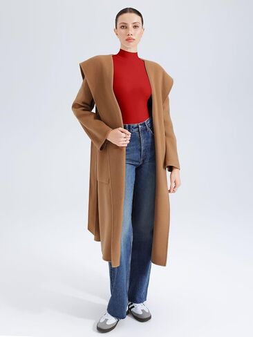 REORIA Women's Long Sleeve Bodysuits Mock Turtleneck Slim Tight Double Lined Basic Layering Body Suits Tops Fall Winter Outfits 2024(Light Coffee Small) in Kuwait