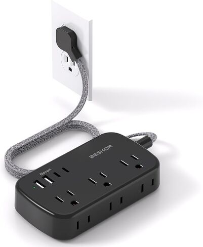 سلك تمديد مسطح بطول 15 قدم، شريط طاقة مسطح مع USB C، سلك تمديد مسطح رفيع للغاية - 6 منافذ مع 4 منافذ USB (منفذين USB C)، لا يوجد واقي من زيادة التيار لأساسيات السفر في غرفة النوم in Saudi Arabia