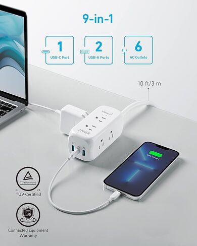 Anker USB C Power Strip Surge Protector(300J), Power Strip, 6 Outlets, 20W Power Delivery, 3-Side Outlet Extender, 5ft Extension Cord, TUV Listed, Ideal for Desk use, Compact for Small Spaces in Saudi Arabia