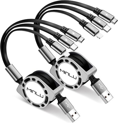 Multi Charging Cable 3A, [2Pack 4ft] Retractable Multi Charging Cord 3 in 1 Fast Charger Cord, Multi Charger Adapter with Lightning/Type C/Micro USB Ports for Cell Phones/iPhone/Samsung/PS/Tablets in Kuwait