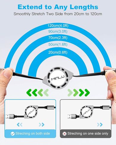 Multi Charging Cable 3A, [2Pack 4ft] Retractable Multi Charging Cord 3 in 1 Fast Charger Cord, Multi Charger Adapter with Lightning/Type C/Micro USB Ports for Cell Phones/iPhone/Samsung/PS/Tablets in Kuwait