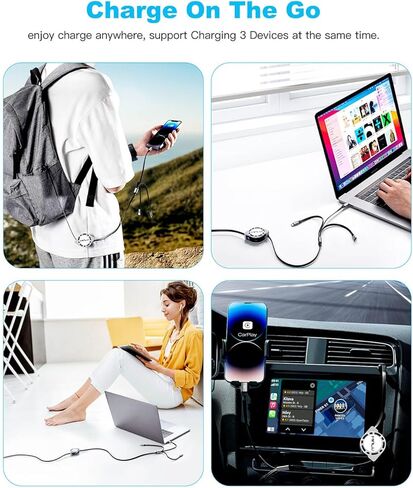 Multi Charging Cable 3A, [2Pack 4ft] Retractable Multi Charging Cord 3 in 1 Fast Charger Cord, Multi Charger Adapter with Lightning/Type C/Micro USB Ports for Cell Phones/iPhone/Samsung/PS/Tablets in Kuwait