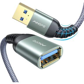 كابل تمديد USB AINOPE، موسع USB، كابل تمديد USB 3.0، سلك ذكر إلى أنثى نقل بيانات عالي متوافق مع كاميرا الويب، لوحة مفاتيح USB، محرك فلاش، القرص الصلب، الطابعة، 10 أقدام، رمادي
