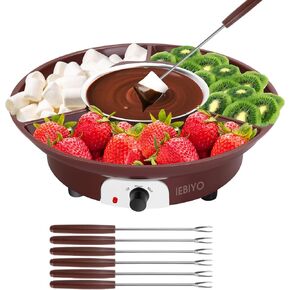 Chocolate Melting Pot Electric Chocolate Fondue Pot Set 3-Section Food Trays with 6pcs Dipping Forks Perfect for Chocolate Cheese Dessert Housewarming Christmas Party Gifts (Brown)
