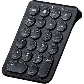 SANWA Bluetooth Numeric Keypad, Rechargeable Wireless Ten Key Number Pad, 22-Key Portable & Slim Financial Accounting Numpad for Laptop Computer, Compatible with MacBook, Windows, Android, iOS, Black