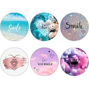 (6 Pack Collapsible Cell Phone Grip for Smartphones,Mobile Expanding Cellphone Holder Kicktand for Phone - Love Smile