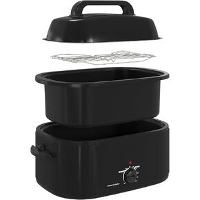 20 Quart Electric Roaster Oven with Self-Basting Lid, Turkey Roaster with Defrost Warm Function, Adjustable Temperature, Removable Pan Rack, Stainless Steel, Silver