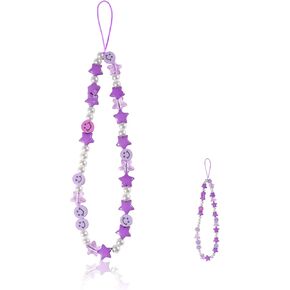 Phone Charm Lanyard, 1Pcs Smiley Face Beaded Phone Charm Strap Colorful Star Smiley Soft Ceramic Keychain for Women Girls