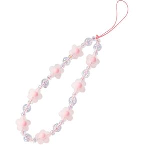 Meefisher Pink Flower Beaded Mobile Phone Charms Lanyard Aesthetic Sweet Cute Phone Wrist Strap Anti-Lost Chain for Women (Pink C)