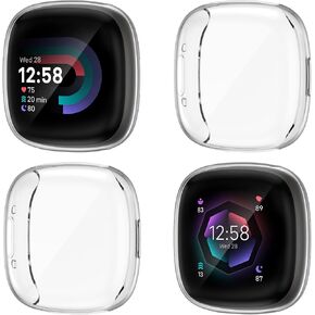 NANW 4-Pack Screen Protector Case Compatible with Fitbit Sense 2/Versa 4, Soft TPU Plated Bumper Full Cover Protective Cases for Versa 4/Sense Smartwatch [Scratch-Proof]