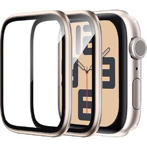 WSKEN for Apple Watch Screen Protector 45mm Series 9 8 7, Titanium Alloy Frame + 9H Tempered Glass, [Keep Original] [Touch Sensitive] Lightweight Protective Glass for iwatch 45mm 2 Pack,Starlight