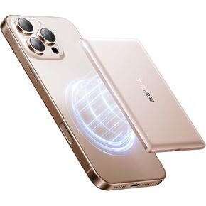 TORRAS MiniMag Power Bank, Ultra Slim 5,000mAh Wireless Portable Charger with USB-C Cable, Fast Charging Magnetic Battery Pack, Magsafe-Compatible Charger for iPhone 16/15/14/13/12, Glacier Gray
