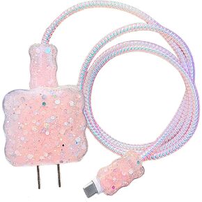 Cute Cable Protector Cover for iPhone Charger,Shiny Glitter Data Line Cable USB Wire Saver Kawaii Cat Ear Shape Design,Decoration Cable Saver,DIY Soft Charger Cord Protector for iPad Charger Cover in Kuwait