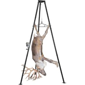 Goplus Tripod Game Hoist Deer Hanger, 600 LBS Capacity Deer Skinning Rack, Hunting Deer Hoist Stand with Adjustable Gambrel & Manual Lifting Winch, Triangular Game Lifter for Hunting Season