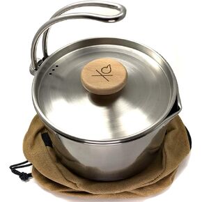 überleben Kessel Camp Kettle - Camping Cookware, Tea Kettle - 37fl oz Camping Pot for Boiling Water - Bushcraft Cooking Gear, Campfire Kettle w/Locking Lid & Steam Vents, Canvas Bag