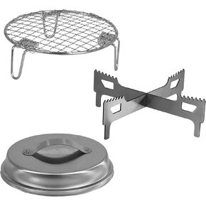 Sunnydaze 3-Piece Smokeless Tabletop Fire Pit Accessory Kit - Round Fire Pit Lid, Portable Fire Pit Stand, and Cooking Grate - Stainless Steel - 8.75"