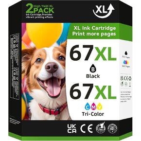 Printer Ink 67 for HP 67XL Ink Cartridges Black Color Combo Pack Replacement for HP Ink 67 67XL Fit for DeskJet 2700e 2700 2855e 2755e 2755 2752 4155e 4255e 4152 Envy 6000 6055e 6400 Printer (2 Pack)