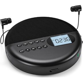 Gueray CD Player Portable with Bluetooth CD Player with Speakers Rechargeable 1500mAh Personal CD Player Support TF Card Memory Function ASP LCD Display Dual Earphone Ports with AUX Cable