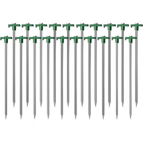 Cheardia 10 Pack Tent Stakes Heavy Duty, 10.25 Inch Yard Stakes Non-Rust Metal Tent Pegs Ground Stakes Tent Spikes for Camping Patio, Garden, Canopies, Grassland, Outdoor, Green
