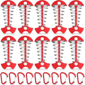 TOBWOLF 10PCS Black Fishbone Deck Anchor Pegs with Carabiners, Aluminium Deck Tie Down Tent Stakes, Windproof Tent Rope Tighteners with Spring Buckle, Outdoor Camping Hiking Cord Adjuster Tensioners in Kuwait