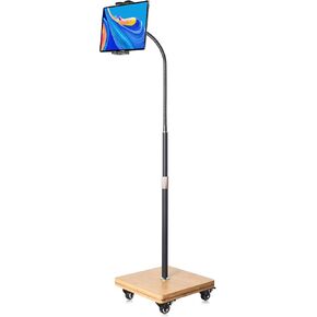 wishacc Tablet Floor Stand for Bed - Gooseneck Tablet Holder Mount with Adjustable Height and 4 Wheels, Compatible with iPad Mini Air Pro 12.9/9.7, Galaxy Tab, Kindle, Cell Phones (4.7"-13")