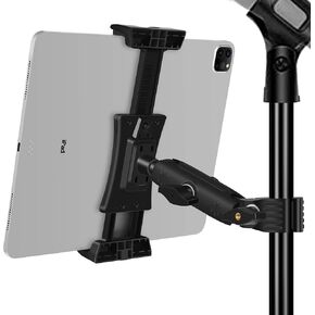 Peastrex Ipad Holder for Mic Stand, Tablet Phone Holder Micophone Music Stand Mount Adjustable Rotatabe with Super Handle Clamp for iPad Pro 12.9 Air Mini, Android, 4 to 13.5inch iPhones and Tablets