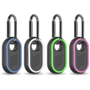4-Pack Compatible for Samsung Galaxy SmartTag2 Case Cover, Rugged Full Protective Anti-slip Soft Silicone Case for Galaxy Smart Tag 2 with Key Ring, for Keys, Luggage, Pets (White/Blue/Green/Rose Red)