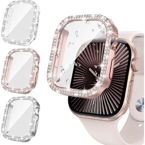 Tensea [3Pack for Apple Watch Screen Protector Case Series 10 46mm Accessories, iWatch Hard PC Diamond Bumper Case Built-in Tempered Glass Film, Protective Bling Face Cover for Women Girls, 46 mm