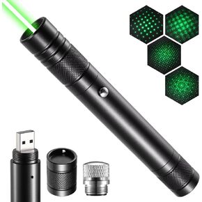 Green Laser Pointer High Power Rechargeable Lazer Pointer, Laser Pen with Long Range Adjustable Focus with Star Cap, Laser Pointer Pen Suitable for Outdoor, Astronomy, Cats Dogs (Green)