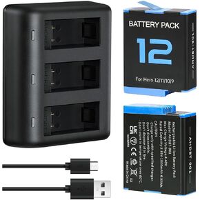 Amityke Hero 9/10/11 Battery 1800mAh 3-Pack, USB Storage Battery Quick Charger Station for Gopro Hero 11, Hero10, Hero 9 Black Fully Compatible with Gopro Hero 11 10 9 Battery and Charger