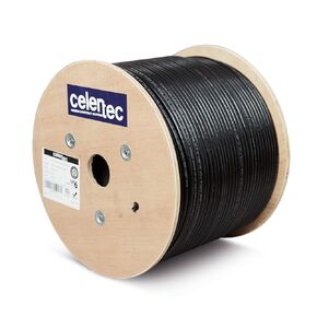 CAT6 Outdoor Cable, 500ft, 23AWG Solid Bare Copper, Unshielded Twisted Pair (UTP), UV Resistant, Weatherproof, CMX, ETL Listed, 550MHz, Bulk Ethernet Cable, Wooden Spool- Black