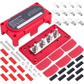 300A Heavy Duty Module Bus BAR 12V 24V 48V DC Power Distribution Block with 4 x 5/16" (M8) Battery Terminal Distribution Block - Buss Bar -Marine Bus Bar (Black & Red)