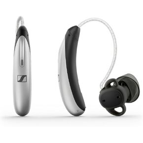 Sennheiser All-Day Clear Bluetooth Hearing Aids - OTC Hearing Aids with Bluetooth - Self-Fitting, Programmable Sound - FDA Cleared - Light Grey