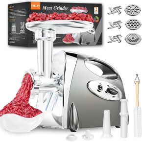 Electric Meat Grinder: [3000W Superior Motor] Meat Grinder with 6 PCS Stainless Steel Blades & Grinding Plates, Sausage Stuffer Tubes & Kubbe Kit Portable Handle for Gift (Black New)