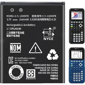 TI-84 Plus CE Battery,[2024 Upgraded] Replacement Battery for Texas Instruments TI-84 Plus CE,TI Nspire CX,CX II,TI Nspire CX CAS,CX CAS II, Part No 3.7L1200SPB/N:P11P35-11-N01 3.7V 2500mAh