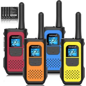 Walkie Talkies, NXGKET 4 Pack Long Range Two-Way Radios NOAA Weather Alert with Rechargeable Li-ion Battery USB-C Cable for Adults Camping Hiking