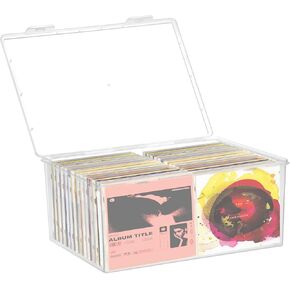 Stackable Clear Plastic CD Organizer,11.9"x 8.5"CD Storage Box, Clear CD Holder Case with Lids Store 40+ CDs, Storage Container Shelf Organizer Bin for DVDs,Video Games, Blu-ray, Books, Home, Office