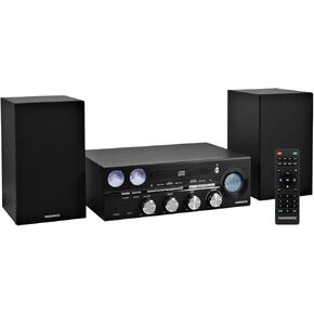 Magnavox MM451 3-Piece Tray Loading CD Shelf System with Digital PLL FM Stereo Radio, Bluetooth Wireless Technology, and Remote Control in Black | LCD Display | AUX Port Compatible |