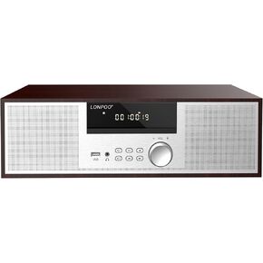 LONPOO Nostalgic Home Stereo System, Vintage Micro Component 40W RMS CD Player & Wireless Bluetooth Audio Streaming,FM Radio,USB Playback,Aux-in & Earphone Port
