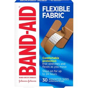 Band-Aid Brand Flexible Fabric Adhesive Bandages, Comfortable Sterile Protection & Wound Care for Minor Cuts & Burns, Quilt-Aid Technology to Cushion Painful Wounds, Assorted Sizes, 30 ct