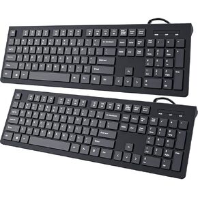 Computer Keyboard Wired, Plug Play USB , Low Profile Chiclet Keys, Large Number Pad, Caps Indicators, Foldable Stands, Spill-Resistant, Anti-Wear Letters for Windows Mac PC Laptop, Full Size
