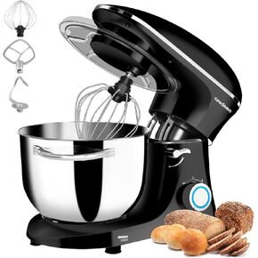 Seedeem Stand Mixer, 6Qt Electric Food Mixer, 660W 6-Speeds Tilt-Head Dough Mixers with Dishwasher-Safe Dough Hook, Wire Whip & Beater for Daily Use, Black