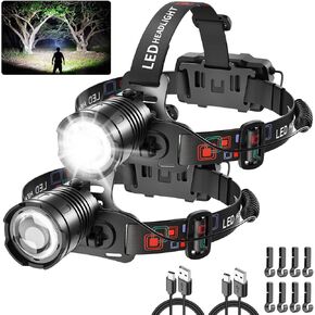Rechargeable Headlamp 2Pack, 990,000LM Bright Head Lamp, 90°Angle Head Lights for Forehead, Adjustable Focus Headlight, 4Mode LED Headlamp Rechargeable, Headlamps for Adults Hard Hat Camping Hiking