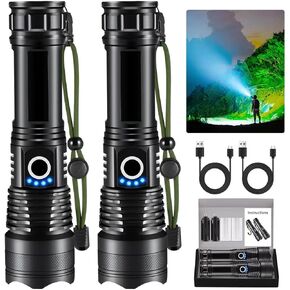 Flashlights High Lumens Rechargeable, 2Pack Rechargeable Flashlights, 990000lm Super Bright Flashlight, 5Mode Tactical Flashlights High Lumens, LED Flashlight High Powered, Waterproof Flash Light LED