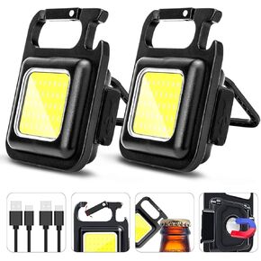 MAKDAK Cob Keychain Work Light Keychain Flashlight 4 Light Modes,Keychain Light Emergency Light with Folding Bracket Bottle Opener for Fishing,Camping and Walking 2Pack