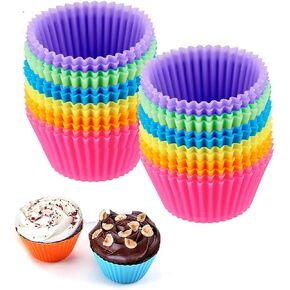 Reusable Silicone Cupcake Baking Cups 24 Pack, 2.75 inch Cups, & Non-stick Muffin Liners for Party Halloween Christmas,6 Rainbow Colors (Pack of 24,Multicolor)