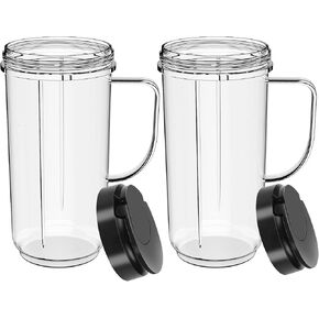 2 Pack Magic Bullet Blender Cups Tall 22oz Cup with Flip Top To-Go Lid Replacement Part Cup Mug with Handle Compatible with 250w MB1001 Magic Bullet Mugs & Cups Blender Milk Juicer Mixer Accessories