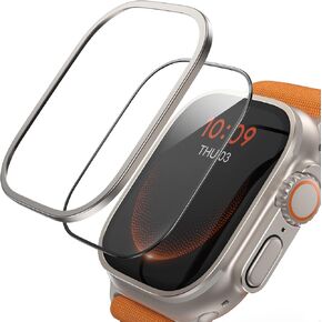Lamicall Screen Protector for Apple Watch Ultra 2/Ultra 49mm - 2Pack Tempered Glass & 1Pack Titanium Alloy Bumper Frame, Keep Original Cover, Sensitive Touch for iWatch Ultra 2024/2023/2022