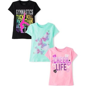 The Children's Place Girls' Gymnastics,Cheer,Dance Short Sleeve Graphic T-Shirts,multipacks